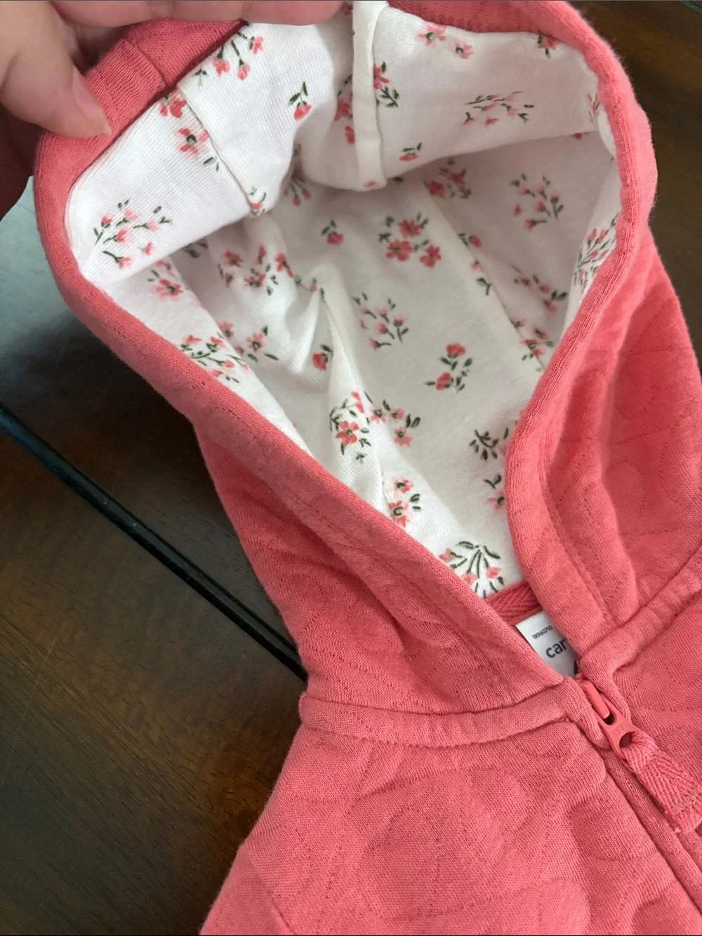 Carter's Coral Quilted Hooded Zip Jacket with Floral Lining